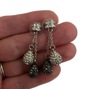 Beautiful Polished Stainless Steel Earrings w/ Black & White Crystals